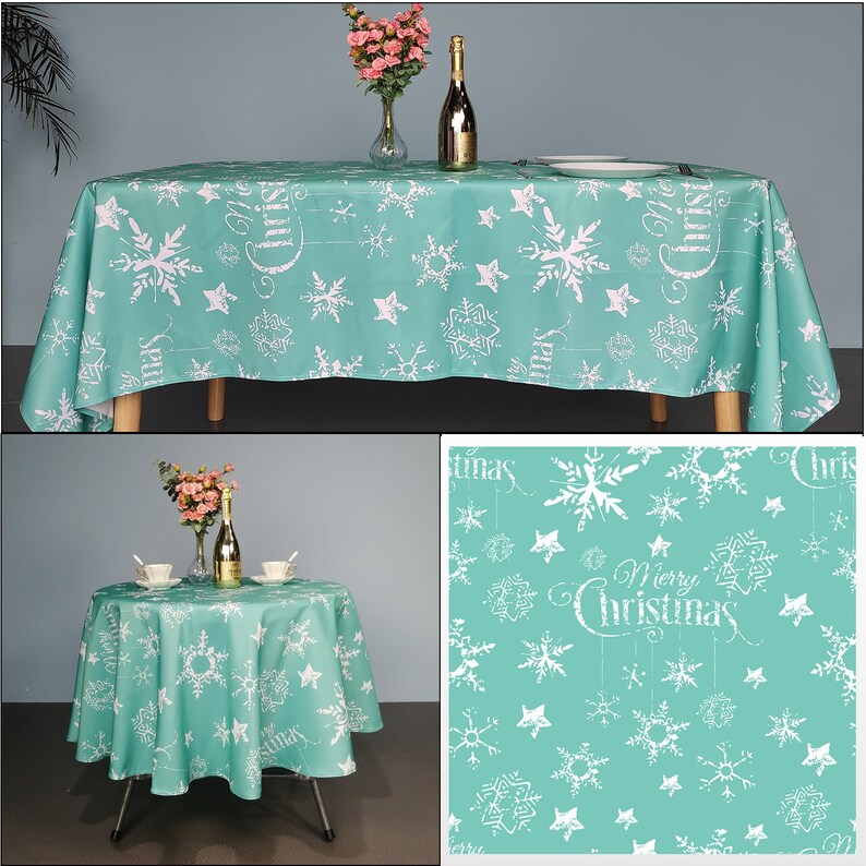Christmas Round & Rectangle Tablecloth, Xmas Printed Table Cloth, Dining Table Cover for