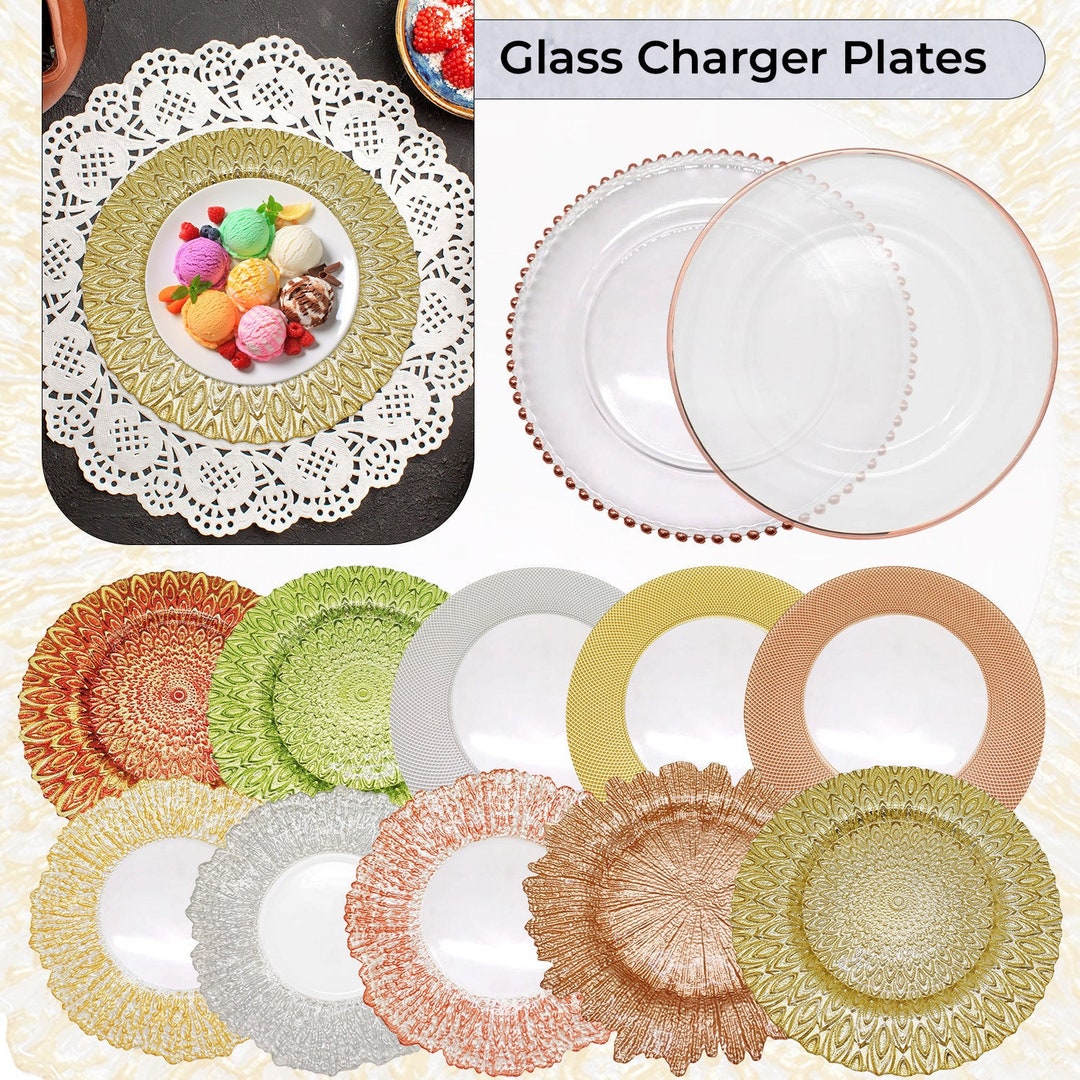 Decorative Charger Plates Rose Gold Beaded Design Glass Etsy
