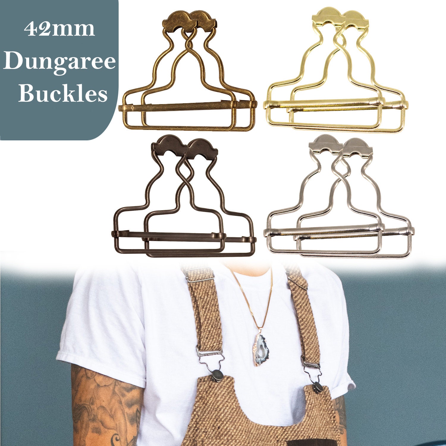 RONCHEN 8pcs Overall Buckles Retro Suspender Replacement Buckles for Jeans Overalls Bib Pants Trousers (Bronze and Silver