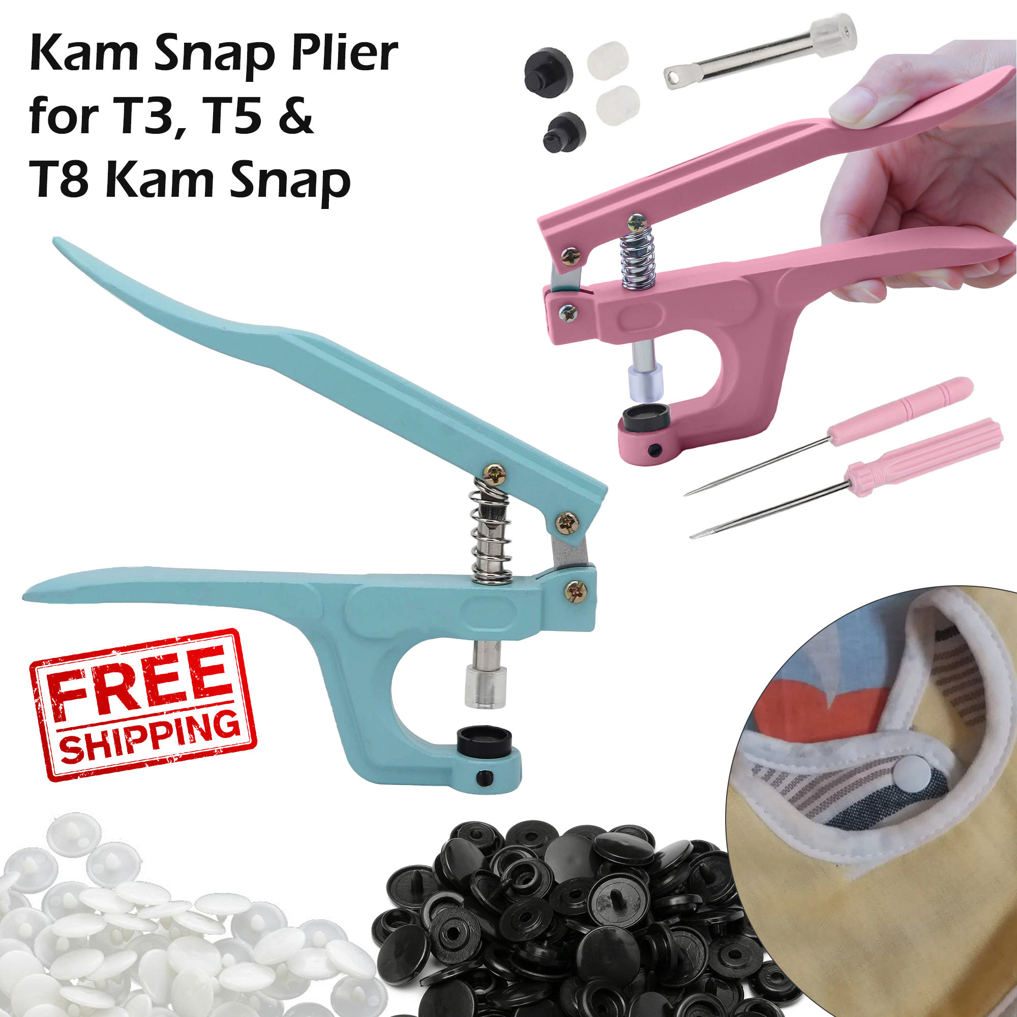 KAM Snaps Kit, Snap Button Tool for KAM and Metal Spring Fasteners, Mint  KAM Snap Plier Professional, Leather Spring Snap Tool, Snap Setter 