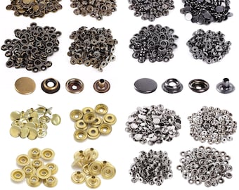 15mm Snap Buttons, Brass Snaps, Snap Fasteners, Snap Studs, 4 Parts S Spring Press Studs for Jeans, Jackets, Denim, Hand Bags