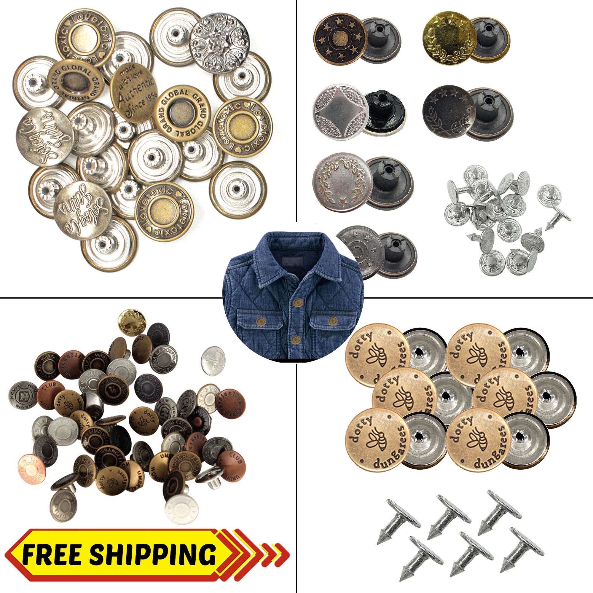 Jeans Buttons KAM 20mm No Sew Jean Button Replacement Metal Jeans Button  With Pins Reusable for Clothing Repair, Denim, Jeans, Jackets 