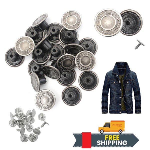 14mm Jeans Buttons, No Sew Tack Buttons, Hammer on Jeans Buttons, Replaceable Jean Buttons for Jeans, Jackets, Skirts, Denim Pants