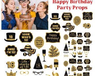 Birthday Party Photo Booth Props, Happy Birthday Party Props, Funny Birthday Props for Birthday Party, Birthday Favor Decoration