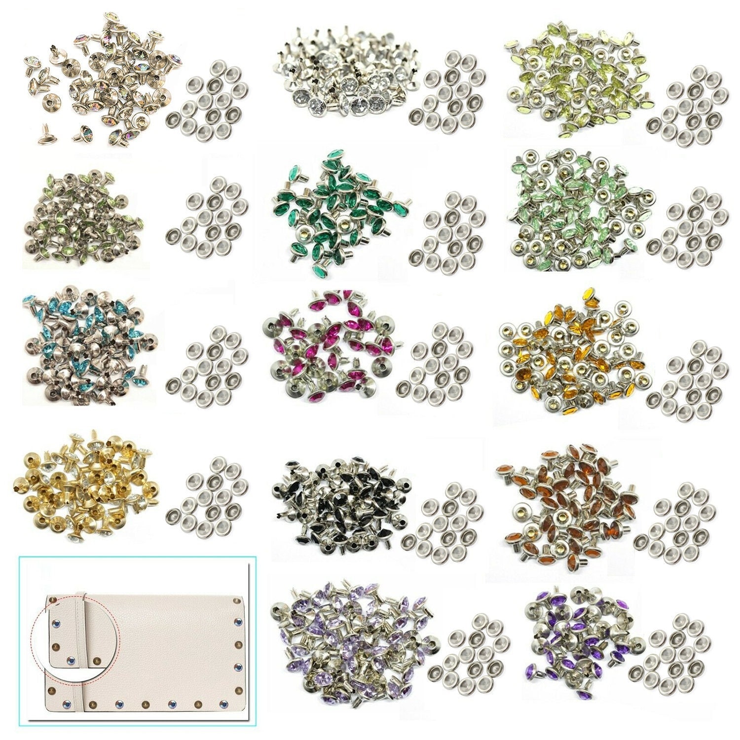 Silver Rhinestone Rivets, Leather Rapid Rivets for Fabric,12mm Speedy  Rivet, Crystal Snap Rivets for Clothing Double Cap Rivets 