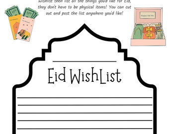 Eid Wishlist | Eid gift | Eid present | Eid for kids | Ramadan activity | Eid printable | Eidi | Eid Mubarak | Islam | Muslim holiday