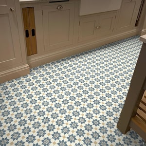 Sheet Vinyl Flooring in Moroccan Tile Design For Kitchens and Bathrooms - Arabian Blue