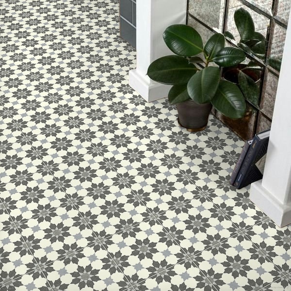 Moroccan Tile Effect Sheet Vinyl Flooring Lino For Kitchens, Bathrooms and Hallways - Arabian Grey