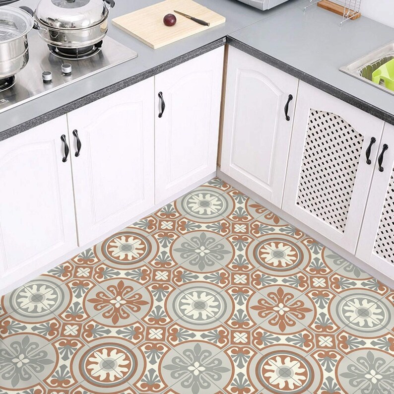 Kitchen Vinyl Flooring Sheet in Terracotta Moroccan Tile - Etsy