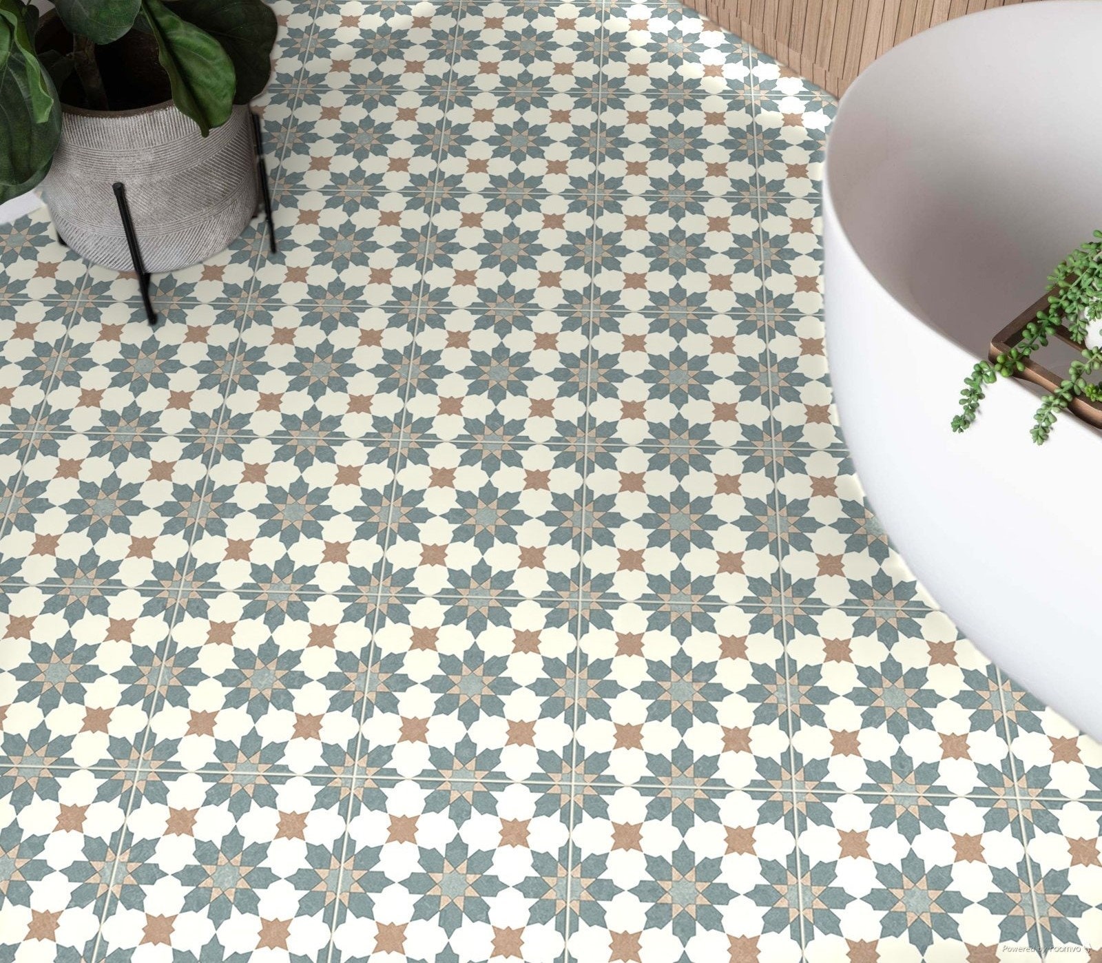 Sheet Vinyl Flooring Linoleum in Moroccan Tile Effect Pattern Arabian Cocoa Etsy
