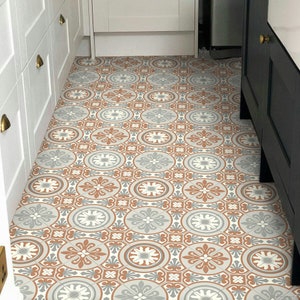 Kitchen Vinyl Flooring Sheet in Terracotta Moroccan Tile Effect Design - Sirocco Terra