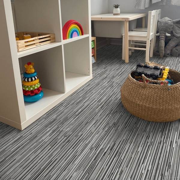 Grey Bamboo Stripe Design Sheet Vinyl Flooring Lino For Hallways, Kitchens and Bathrooms