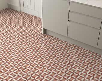 Pink and Red Sheet Vinyl Flooring Lino in Geometric Mosaic Tile Design For Kitchens, Bathrooms and Hallways