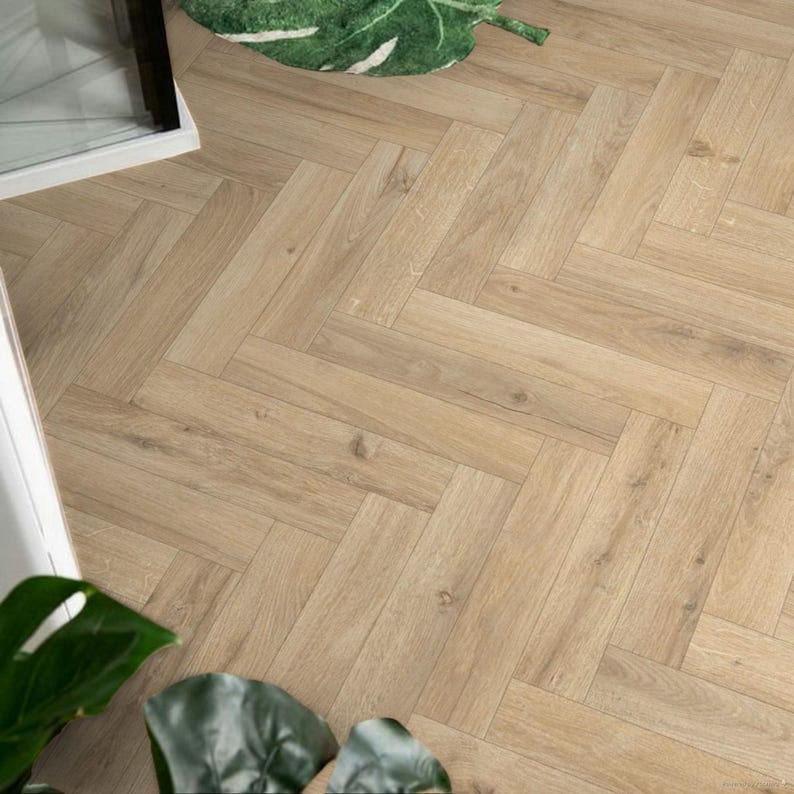 Parquet Sheet Vinyl Flooring Lino in Light Oak Herringbone Wood Effect ...