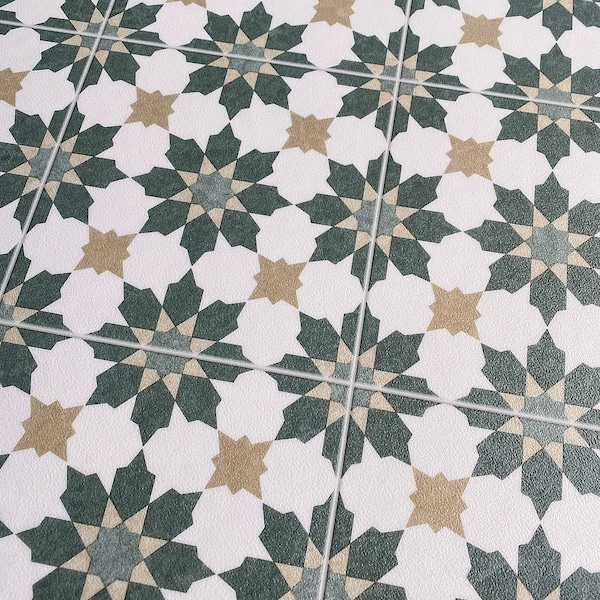 Sheet Vinyl Flooring Lino in Decorative Moroccan Style For Bathrooms, Hallways and Kitchens - Arabian Green