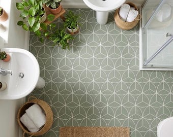 Green Art Deco Sheet Vinyl Flooring Lino for Kitchen and Bathroom Floors
