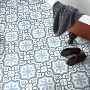 Blue Portuguese Azulejos Tile Design Vinyl Flooring Sheet Lino For Bathroom, Kitchen and Hallway Floors