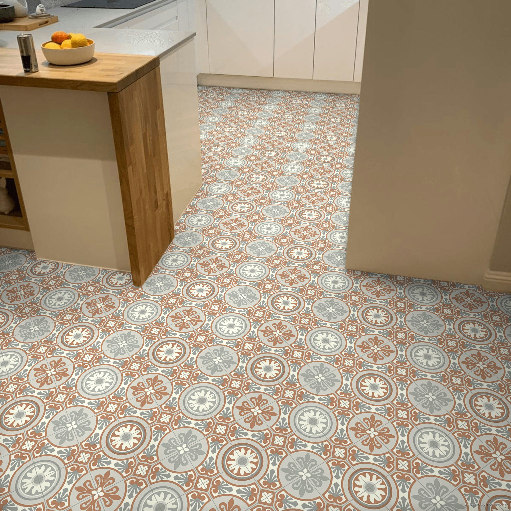 Kitchen Vinyl Flooring Sheet in Terracotta Moroccan Tile Effect Design ...