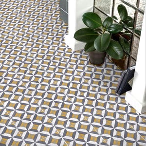 Tile Effect Sheet Vinyl Flooring in Geometric Pattern For Kitchen and Bathroom Floors