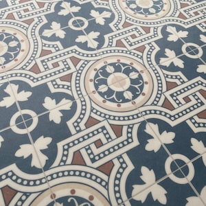 Thick Vinyl Flooring Sheet in Blue Turkish Tile Design For Kitchens, Bathrooms and Hallways - Marmara