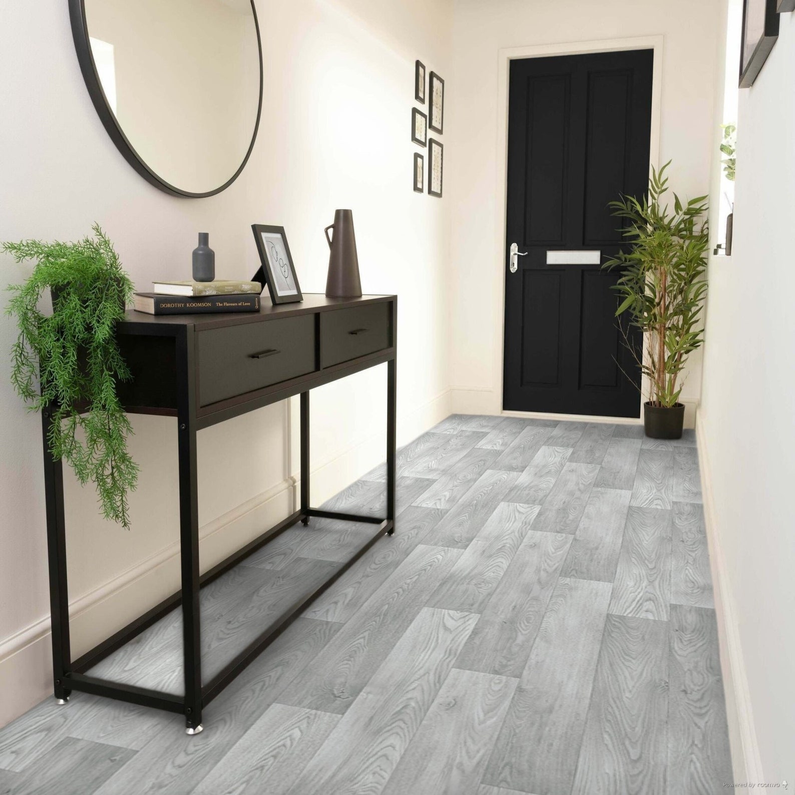 Grey Wood Effect Sheet Vinyl Flooring Lino in Random Plank Pattern for
