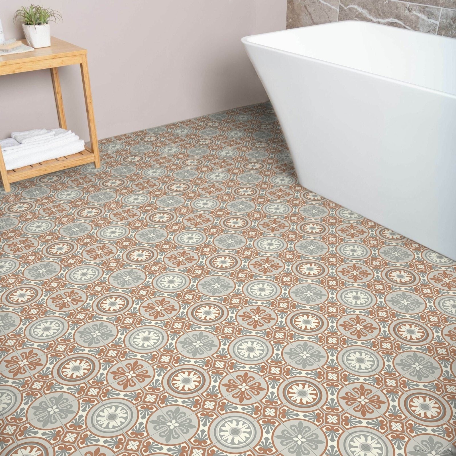 Kitchen Vinyl Flooring Sheet in Terracotta Moroccan Tile Effect Design