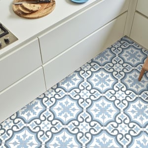 Blue Tile Effect Flooring, Patterned Sheet Vinyl, Felt Back Cushioned Linoleum, Kitchen and Bathroom Lino image 10