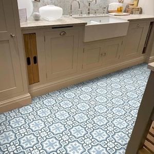 Blue Tile Effect Flooring, Patterned Sheet Vinyl, Felt Back Cushioned Linoleum, Kitchen and Bathroom Lino image 1