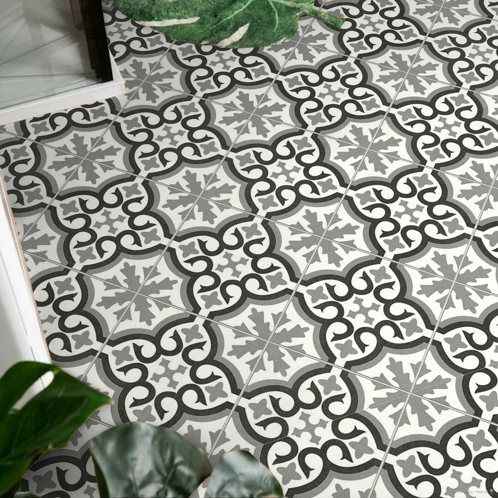 Grey Pattern Sheets Grey and White Vinyl Flooring Sheet, Andalusian Tile Effect Lino ...
