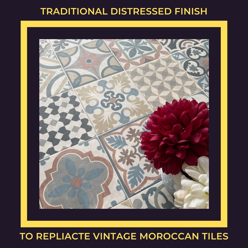 Moroccan Tile Effect Sheet Vinyl Flooring in Multicoloured Etsy