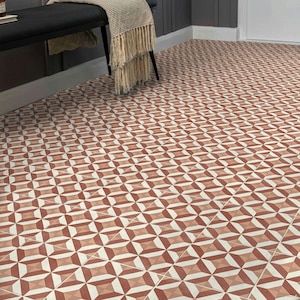 Pink and Red Sheet Vinyl Flooring Lino in Geometric Mosaic Tile Design For Kitchens, Bathrooms and Hallways