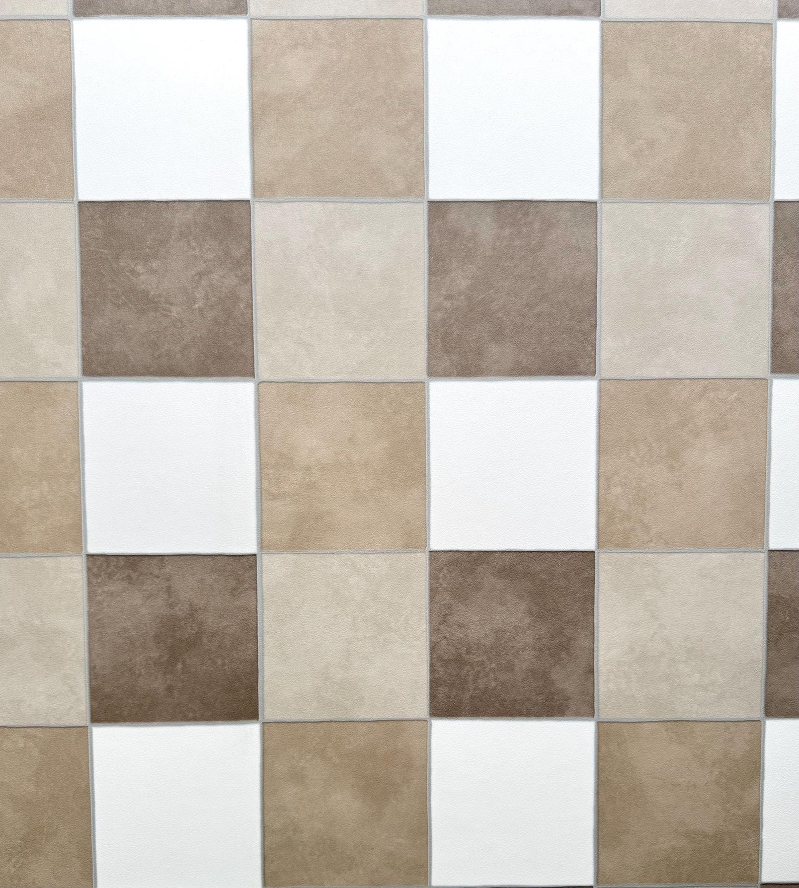 Checkerboard Vinyl Flooring Sheet in Tan and White Tile Effect Pattern ...