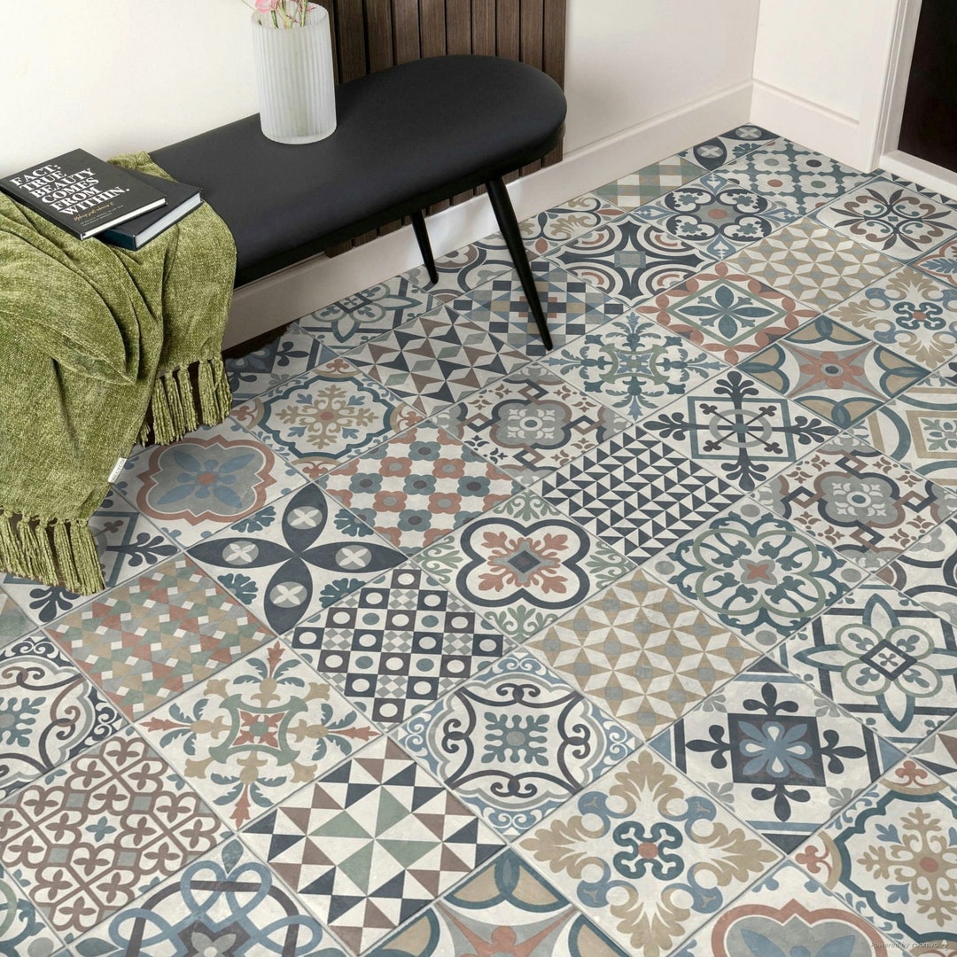 Moroccan Tile Effect Sheet Vinyl Flooring in Multicoloured Pattern for Kitchen and Bathroom Floors Casablanca Etsy UK