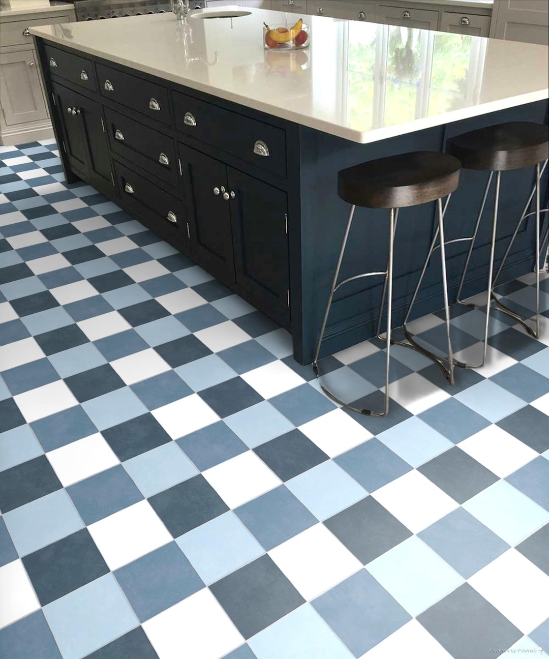 Checkered Tile Effect Sheet Vinyl Flooring Lino in Blue and White for ...