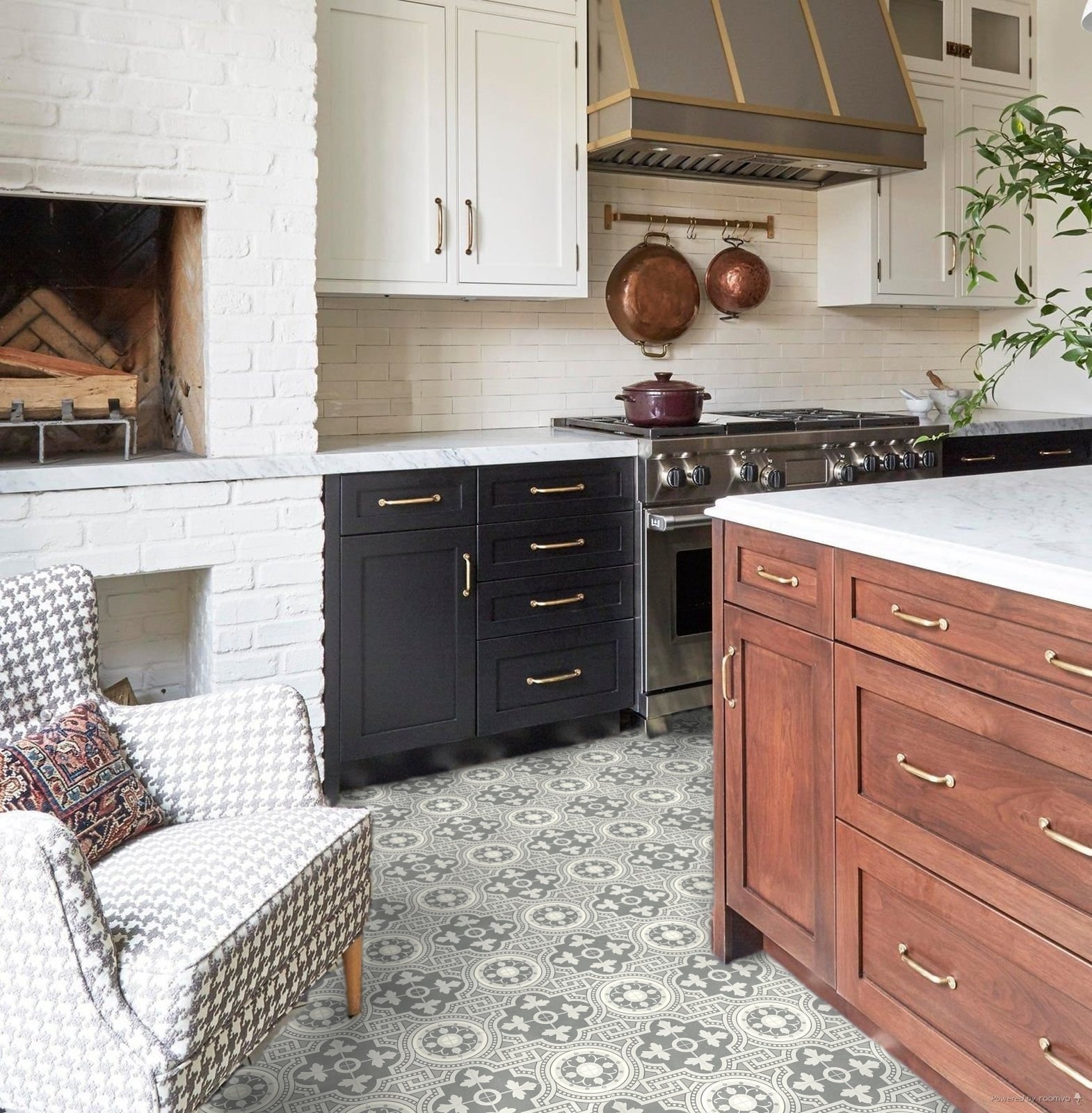 Grey Sheet Vinyl Flooring Lino in Turkish Tile Effect Design for