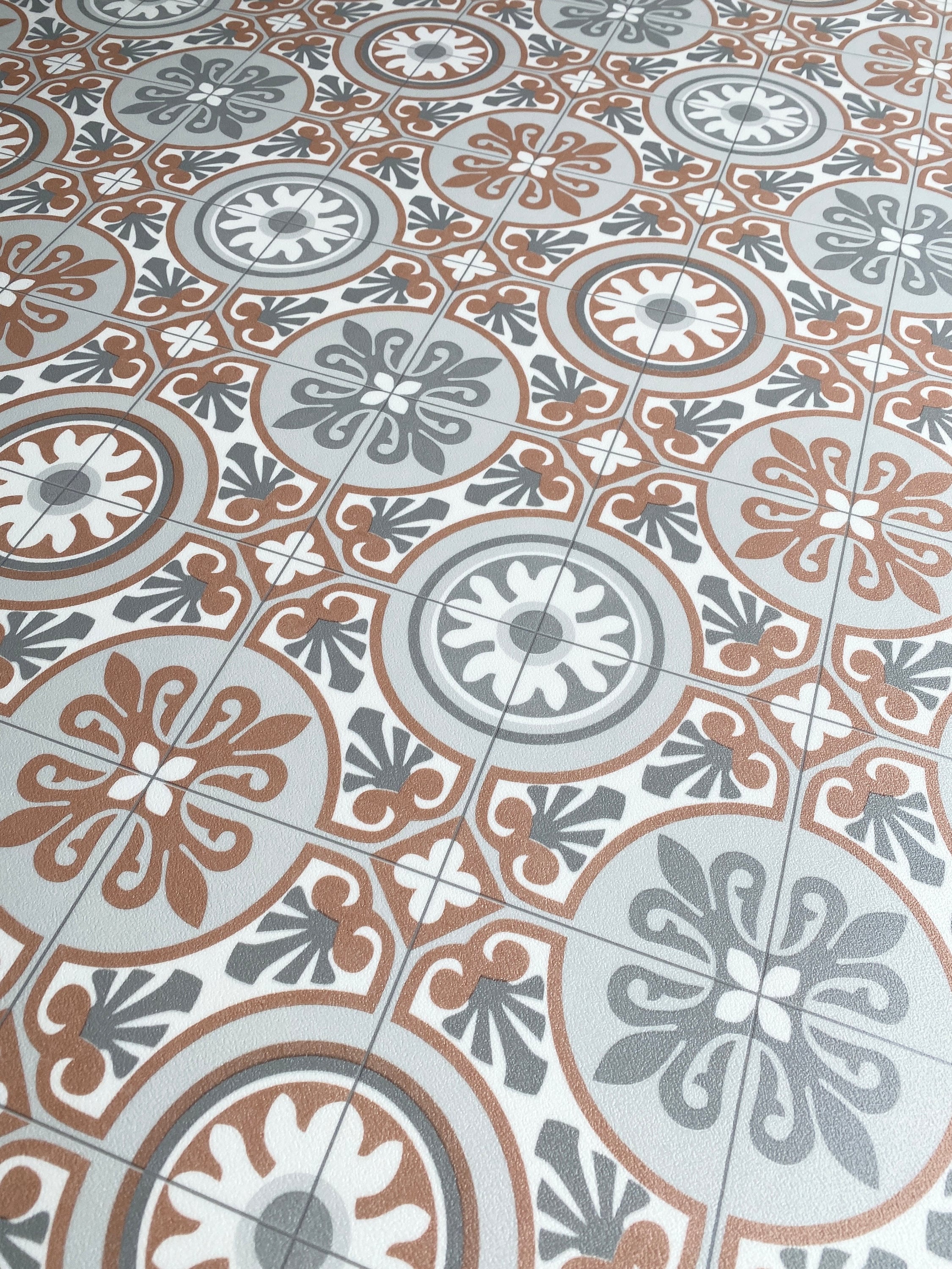 Kitchen Vinyl Flooring Sheet in Terracotta Moroccan Tile Effect Design ...