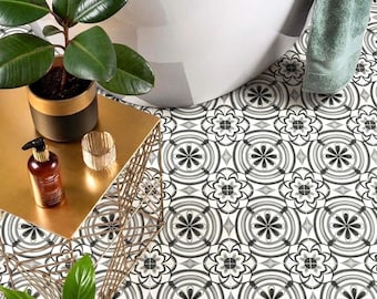 Moroccan Tile Sheet Vinyl Flooring: Black and White Patterned Lino
