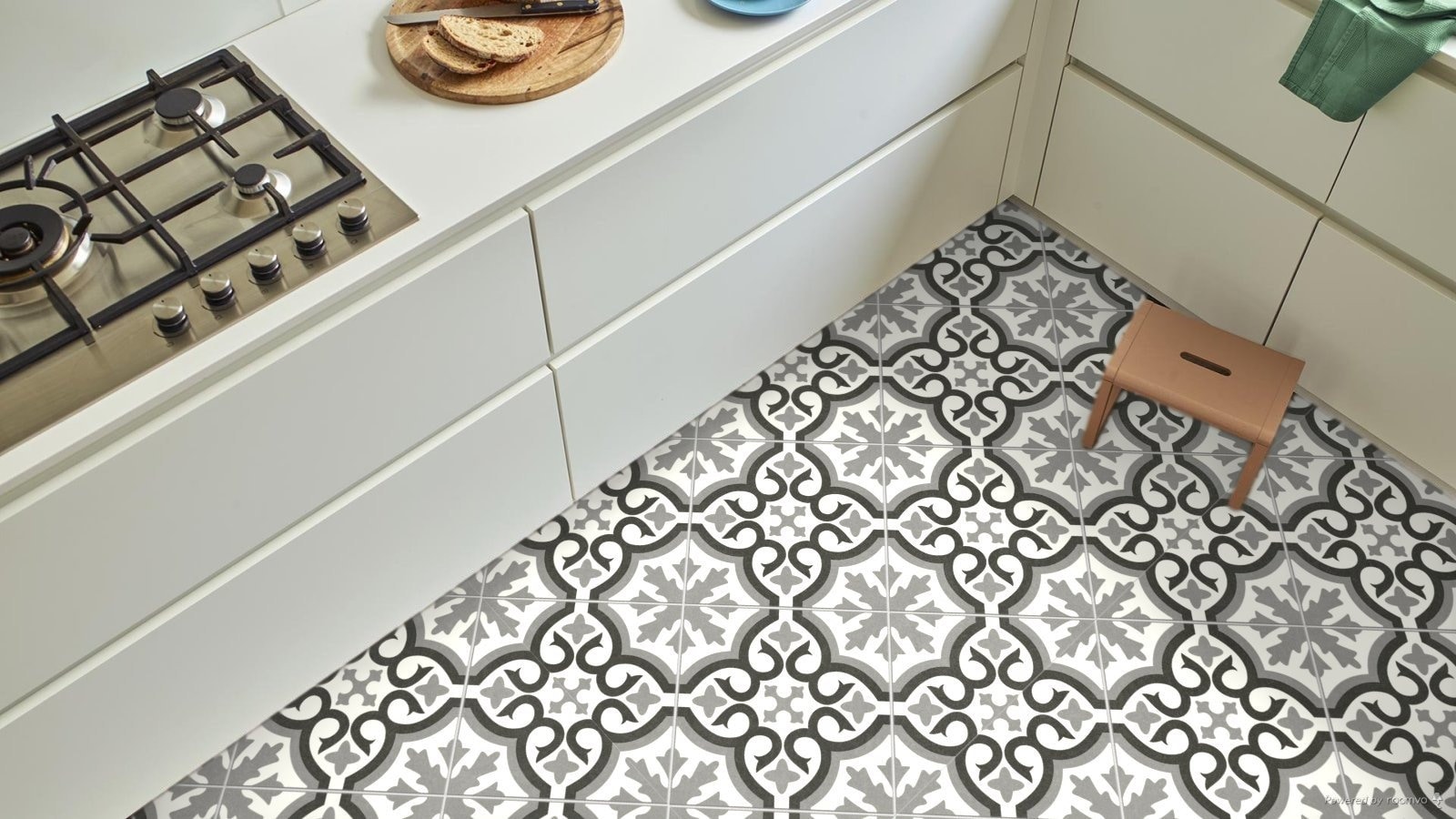 Sheet Vinyl Flooring in Grey Moroccan Tile Effect for Kitchens and