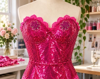 トップス Bibiy SABRINA BODY SUIT Pink Bodysuit With Rhinestones | Short and Sweet | Sabrina