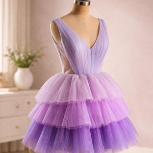 Purple Ombre Tiered Gown – Pop Tour Sparkle Performance Dress (Knee or Floor Length)