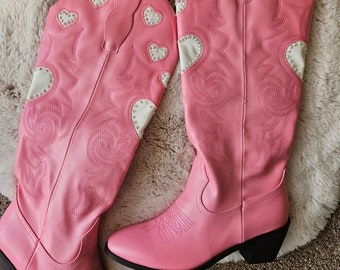 Pink Heart Boots size 9 | Lover Inspired ERAS Tour Boots | Pink Hearts Cowboy Boot | Glam Cowgirl Boots | Pink Rhinestone Cowgirl Boots