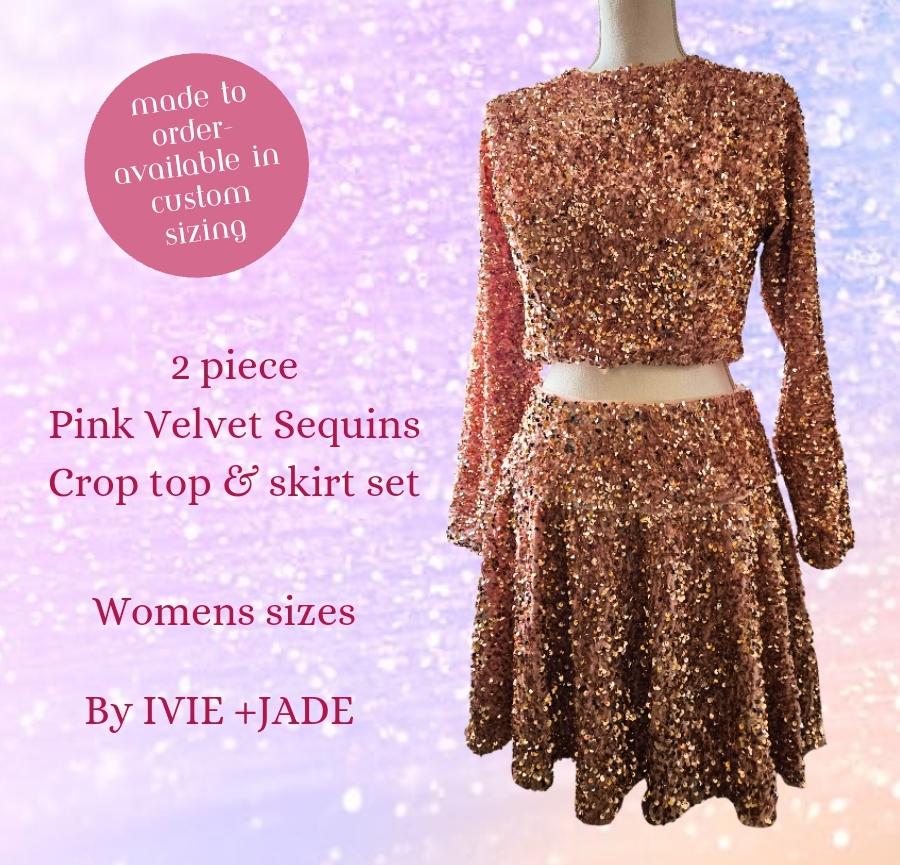 Unique Taylor Inspired Pink Crop Top & Skirt | Sparkly Pink