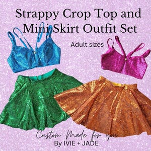 Custom Taylor Inspired Sequin Sparkle Outfit- Sparkly Strappy Crop Top and Sparkly Sequins Skater Skirt | Unique Concert Tour Outfit