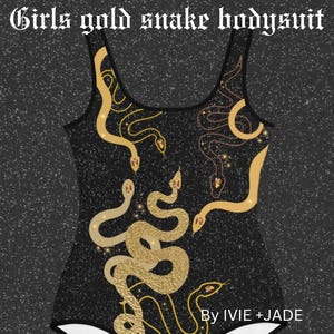 GIRLS Gold Snake Bodysuit Costume | Taylor Inspired Bodysuit | Kids Sparkle print Snake Leotard | Unique Concert Tour Outfit
