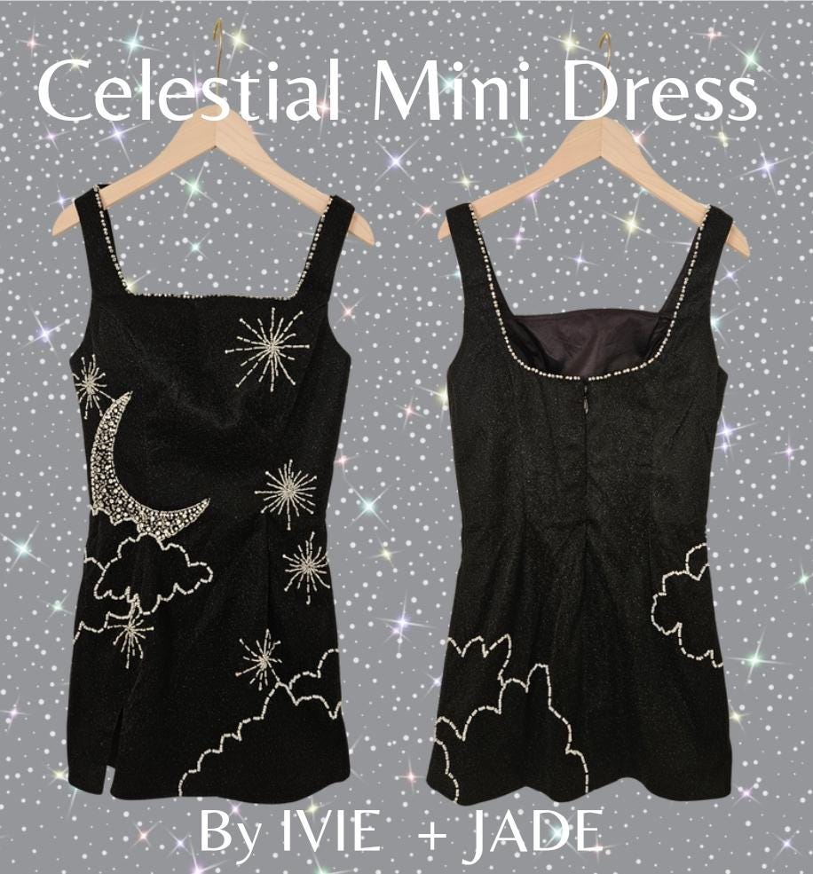 Celestial Beaded Midnight Sparkle Mini Dress