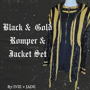 Black and Gold Bodysuit & Jacket | Taylor Inspired Sparkly Bodysuit | Concert Tour Outfit Replica | Celebrity Cosplay Outfit