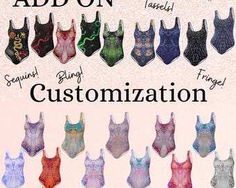 ADD ON for ADULT Taylor Inspired Bodysuit- Purchase this to add sequins, fringe and or rhinestones to any of our Inspired Leotards