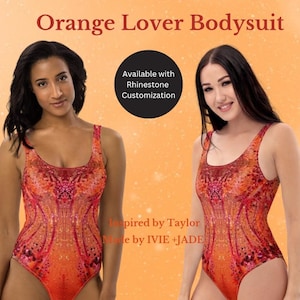 Orange Sparkle Taylor Inspired Lover Era Bodysuit | Glitter Print Showgirl Outfit | Unique Concert Tour Costume | Celebrity Cosplay
