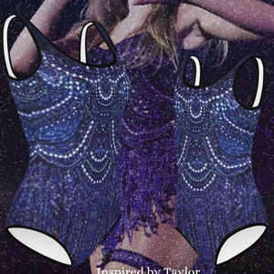 Girls Midnight Rain Taylor Bodysuit | Kids Dark Moody Rhinestone Print Leotard | Tween Midnights Era Outfit for ERAS Tour | Taylor Costume
