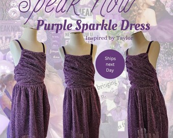 Girls Taylor Inspired Sparkly Speak Now Dress | Flowy Shimmery Purple Sweetheart Dress | Youth Swift Costume | Purple ERAS Tour Outfit